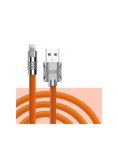 Ios Iphone Ipad Uyumlu Lightning Metal Başlıklı 120w 3.4a Hızlı Şarj Kablosu Turuncu-al4387 Standart