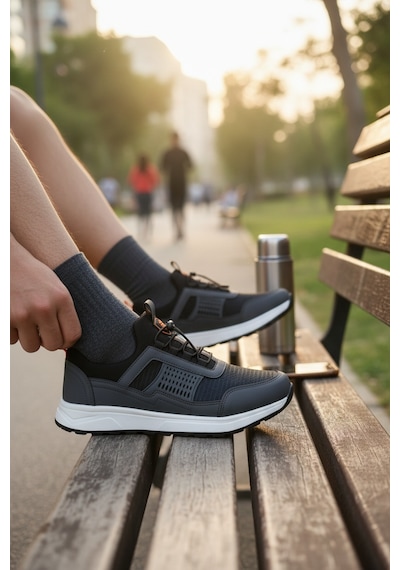 Enoch Erkek Siyah Akıllı Bağcıklı Yürüyüş Ayakkabısı - Bağcık Bağlamasız Pratik Sneaker Gri