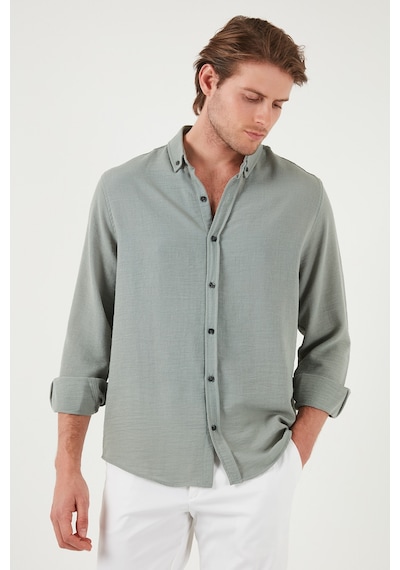 Buratti Regular Fit Uzun Kollu Düğmeli Yaka Erkek Gömlek Cf25S116777 Mint