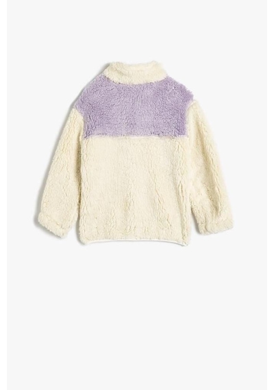 Koton Kız Bebek Peluş Sweatshirt Dik Yaka Uzun Kollu Yarım Fermuarlı Ekru