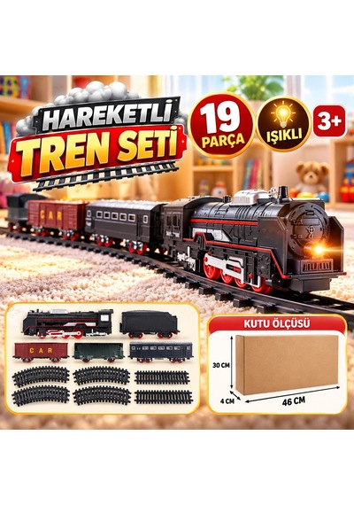 19 Parça Hareketli Oyuncak Tren Seti Işıklı Lokomotif Ve Raylı Tren Oyunu