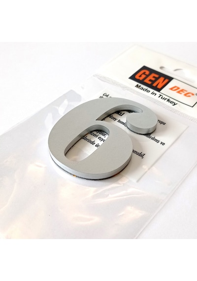 Gendec Kapı Numarası 8Cm No:6 Metalik Gri Kendinden Yapışkanlı Nu