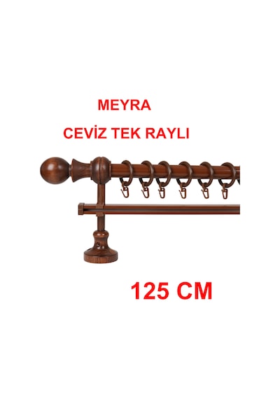 Meyra Demonte Başlıklı Ahşap Rustik Perde Askısı - Tek Raylı -ceviz 125 Cm Ceviz