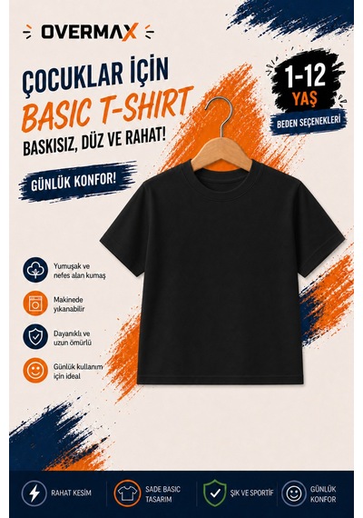 Overmax Çocuk Basic Tişört Baskısız Düz Kısa Kollu Unisex Günlük T-shirt 1-12 Yaş Siyah - 903023229 Siyah Overmax Çocuk Basic Tişört Baskısız Düz Kısa Kollu Unisex Günlük T-shirt 1-12 Yaş Siyah - 903023229 Siyah