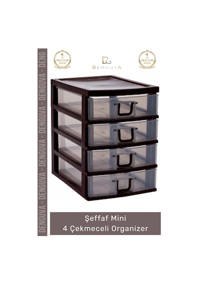 Çekmece Masaüstü Ofis Ev Tipi Takı Makyaj Kırtasiye Hobi Şeffaf Plastik Mini 4 Çekmeceli Organizer Çok Renkli