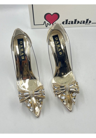 Dabab Shoes Marry Kadın Altın Şeffaf Rugan Taş Fiyonk Detaylı Stiletto Ayakkabı