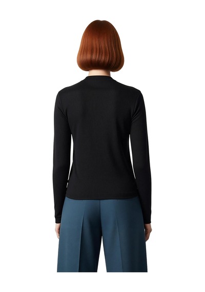 Ersefa Kadın Polyester Esnek Örme Bluz Regular Kalıp Bisiklet Yaka Fermu siyah