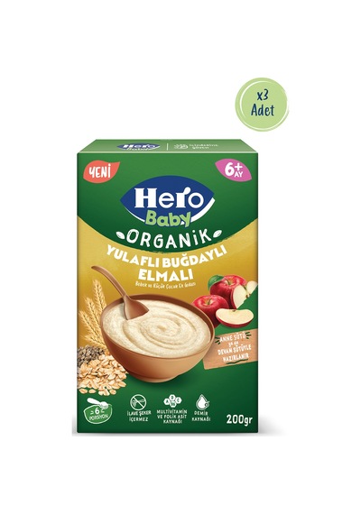 Hero Baby Organik Buğdaylı Yulaflı Elmalı 200g X3