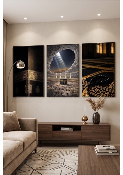 Siyah Ahşap Çerçeveli Dini Kabe Temalı Duvar Tablosu 3 Lü Set Siyah Gold İslami Desenli Modern Dekorasyon Kabartma Görünümlüdür Siyah Siyah Ahşap Çerçeveli Dini Kabe Temalı Duvar Tablosu 3 Lü Set Siyah Gold İslami Desenli Modern Dekorasyon Kabartma Görünümlüdür Siyah