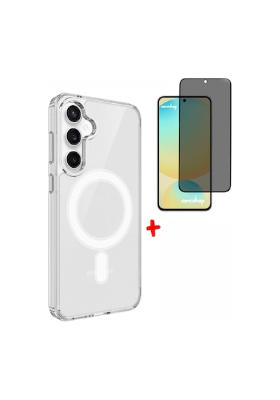 Samsung Galaxy Uyumlu S25 Fe 5g Tam Kaplayan Hayalet Kırılmaz Cam + Magsafe Kılıf Silikon Kapak Set Şeffaf