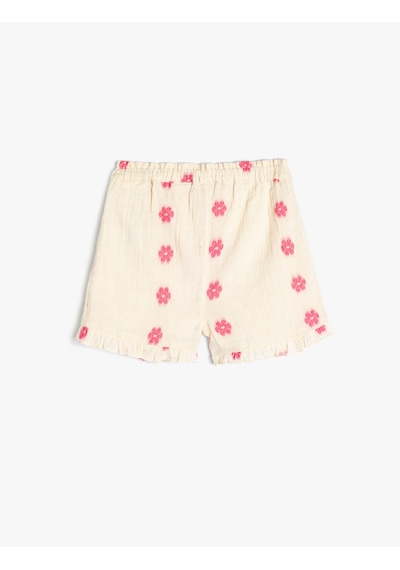 Koton Çiçekli Şort Fırfır Detaylı Pamuklu Ekru Desenli 4smg40023aw Ekru Desenli