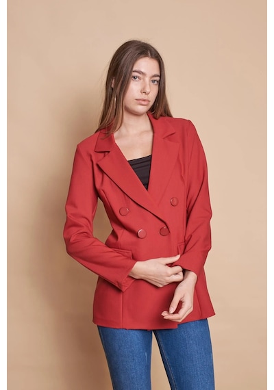 Kadın Düğme Detaylı Uzun Kol Şık Ofis Süs Cep Kapaklı Kumaş Blazer Ceket -bordo Bordo