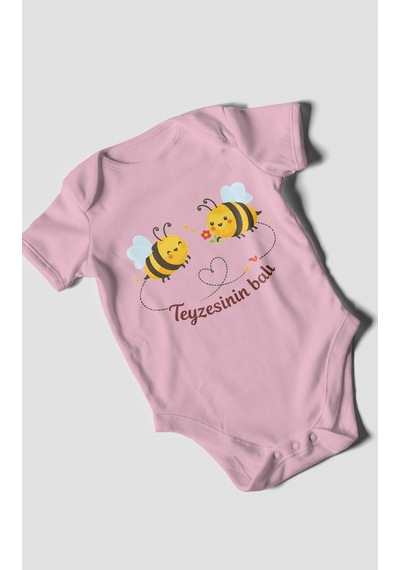Morivokids Teyzesinin Balı Kısa Kollu Bebek Body %100 Pamuk Koyu Pembe