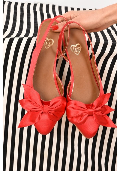 Fox Shoes Kırmızı Saten Kumaş Kadın Babet H726809004 Kırmızı