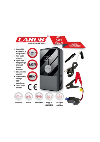 Carub Hava Kompresörü Dijital Işıklı Acil Durum Marş Destekli Br0470350