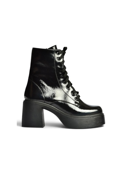 Fox Shoes V726681502 Siyah Rustik Kalın Topuklu Bağcıklı Postal Bot