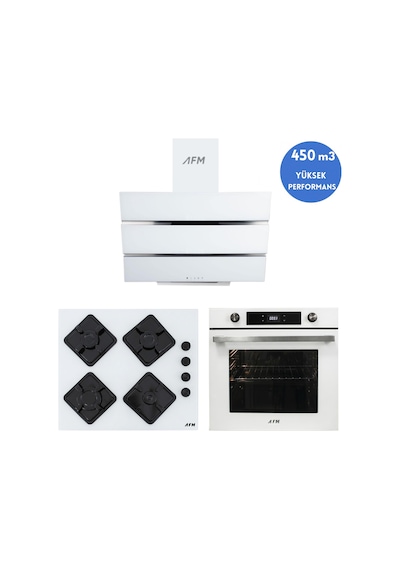 Alveus Afm Serisi Beta FM7701 + FM2201 + FM3251W Turbolu Cam Dijital Beyaz 3'lü Ankastre Set
