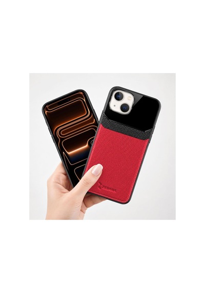 Apple İphone 13 Uyumlu Kılıf Lens Deri Kılıf Kırmızı