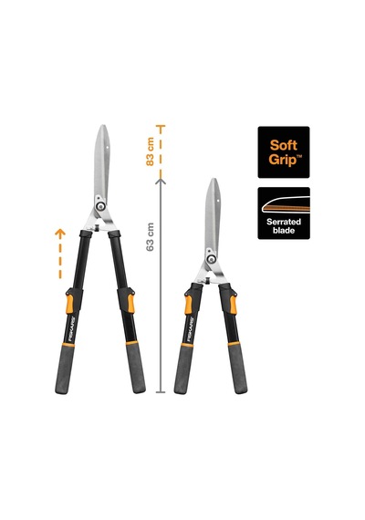 Ayrex Fiskars Teleskopik Çit Budama Makinesi, Softgrip Saplar, Yüksek Kaliteli Çelik Bıçaklar, Uzunluk: 63-83 Cm, S