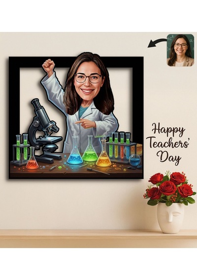 Bk Gift Kişiye Özel Kadın Öğretmen Karikatürlü 3d Ahşap Tablo -11, Öğretmene Hediye, Öğretmenler Günü Hediyesi