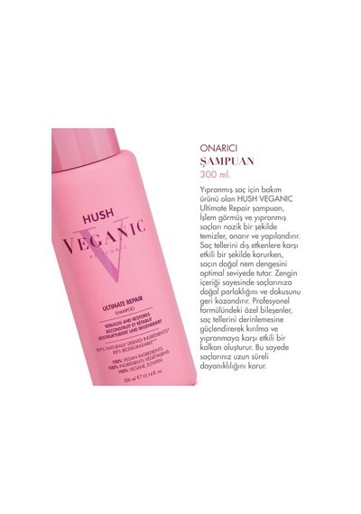 Hush Veganic Ultimate Repair Yıpranmış Saçlar İçin Onarıcı Şampua