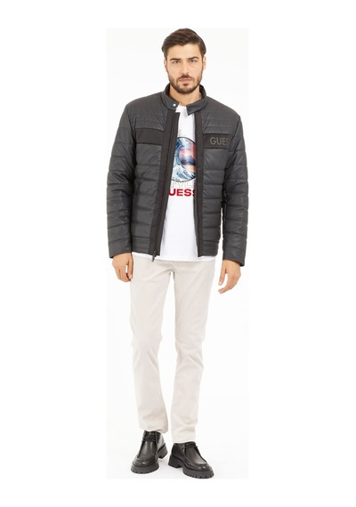 Guess Erkek Kapitone Fermuarlı Biker Ceket - Siyah Siyah