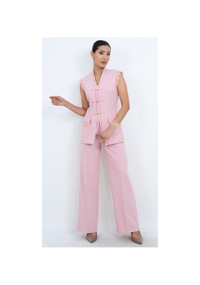 Dorne Moda Özel Seri Kruvaze Aksesuarlı Dantelli Abiye Pantolon Yelek Takım - Düğün - Mezuniyet - Ofis Şıklığı Pembe Pembe Dorne Moda Özel Seri Kruvaze Aksesuarlı Dantelli Abiye Pantolon Yelek Takım - Düğün - Mezuniyet - Ofis Şıklığı Pembe Pembe