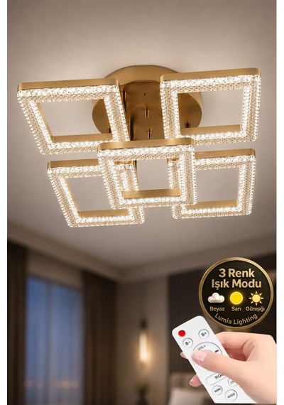 Yakamoz Model 5"li Kumandalı Eskitme 3 Renk Modu Ledli Modern Tavana Sıfır Salon Mutfak Çocuk Yatak Odası Led Avize Kahverengi