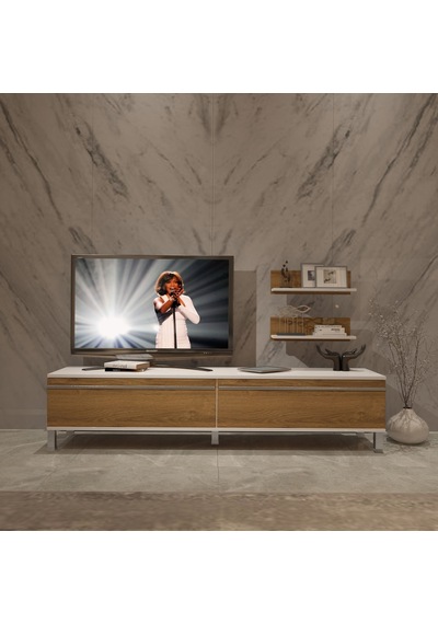 Decoraktiv Eko 4 Mdf Std Krom Ayaklı Tv Ünitesi Tv Sehpası Beyaz - Pera