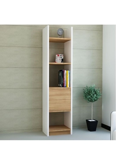 Bmdekor Kitaplık Elips 103 Tekli Beyaz Teak