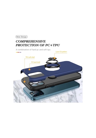 Newface Apple iPhone Uyumlu 12 Pro Kılıf Elit Yüzüklü Kapak