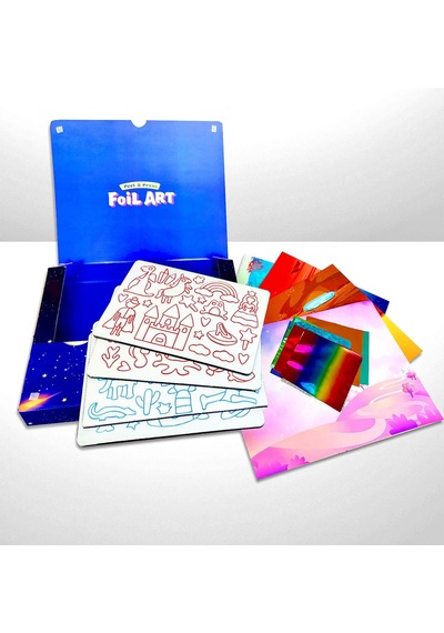 Foılart Peel & Press Yapışkanlı Renkli Basklı Folyo Sanatı-4 Lü Okyanus Uzay Safari Masal Temalı Set
