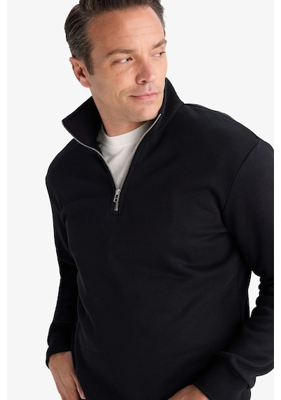 Defacto Regular Fit Dik Yaka Yarım Fermuarlı İçi Yumuşak Tüylü Basic Düz Sweatshirt X7405az25aubk81 Siyah