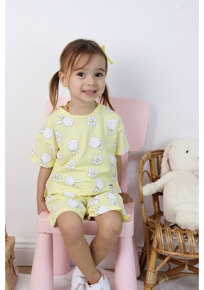 Harika Kids Kız Çocuk Tavşan-çiçek Baskılı Şortlu İkili Takım 001