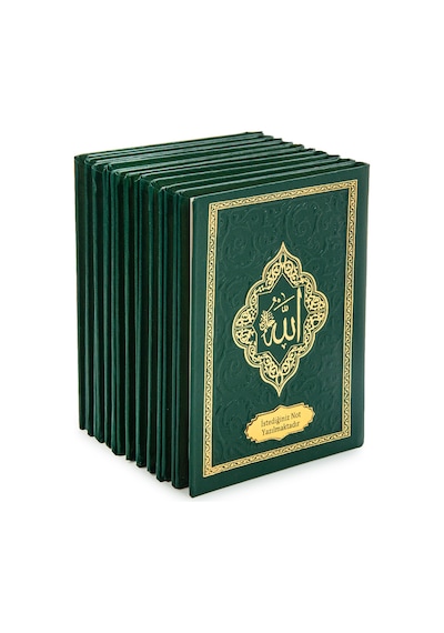 10 Adet İsme Özel Kabartmalı Mevlüt Hediyelik Ciltli Yasin Kitabı - Çanta Boy 128 Sayfa - Yeşil