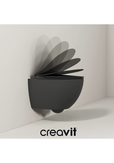Creavit Free Kanalsız Mat Antrasit Asma Klozet Fe322, Creavit Free Duck Duroplast Yavaş Kapak Mat Antrasit