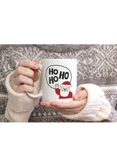 Ho Ho Ho Noel Baba Baskılı Seramik Kahve Çay Kupası Beyaz