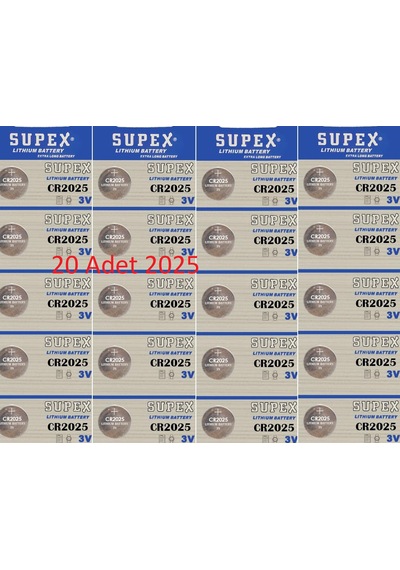 20 Adet Supex Extra Long Battery Cr2025 3v Blister Lityum Pil