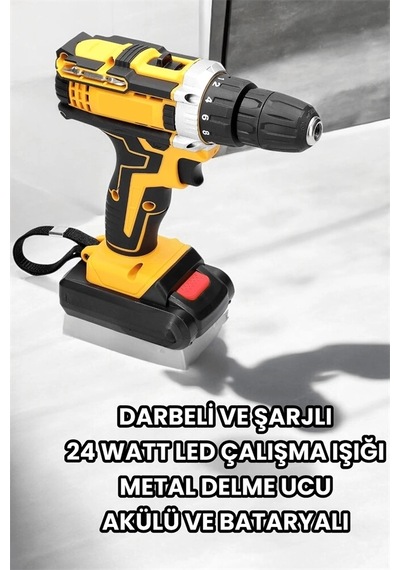 Buğz Metal Dişli 24w Akülü Matkap -çift Bataryalı Ve Led Çalışma Işığı İle Tam Set
