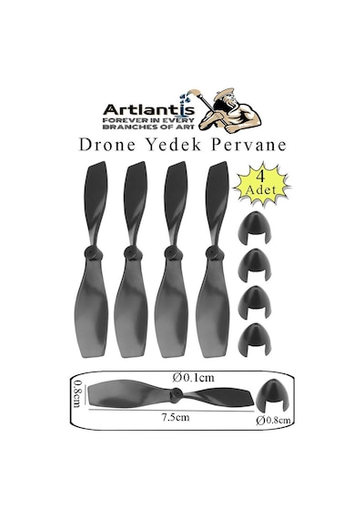 Drone Pervanesi 75 Mm 4 Adet Yedek Dron Pervane Kanatı Deney Okul Hobi Siyah Plastik Pervane Uçak Helikopter Oyuncak