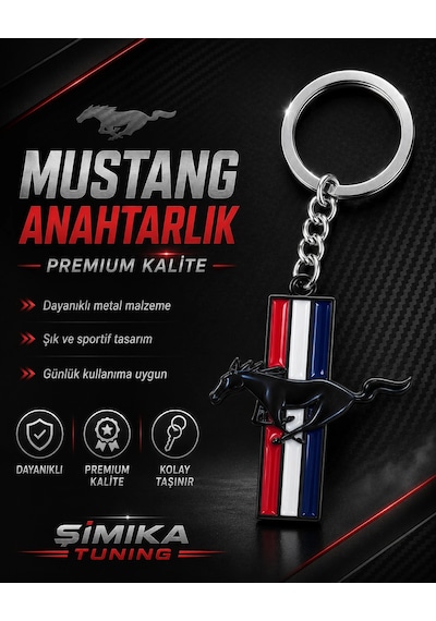 Mustang Metal Anahtarlık Üç Renkli At Logolu Premium Tasarım