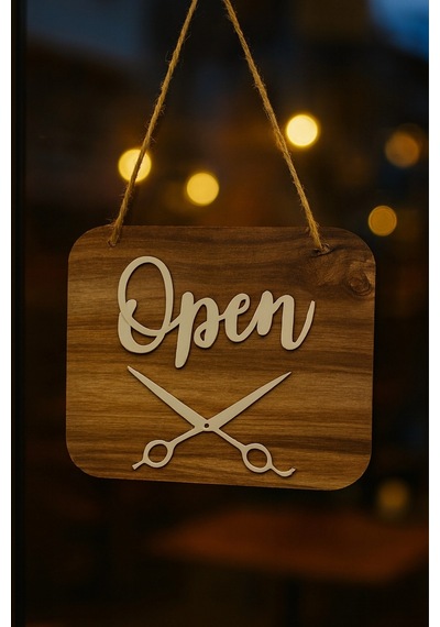 Ahşap Dekoratif Kesim Open-closed Yazılı Tabela