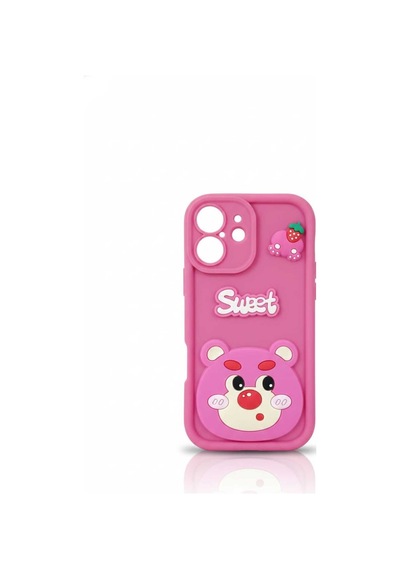Apple Uyumlu iPhone 16 Karikatür Kılıf Modeli Pembe 2