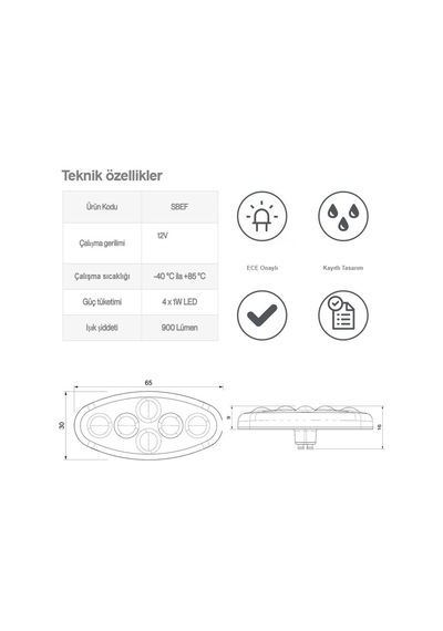 Sanel 12v Universal Elips 6 Led Dış Mekan Uyumlu Beyaz Sbe12w6
