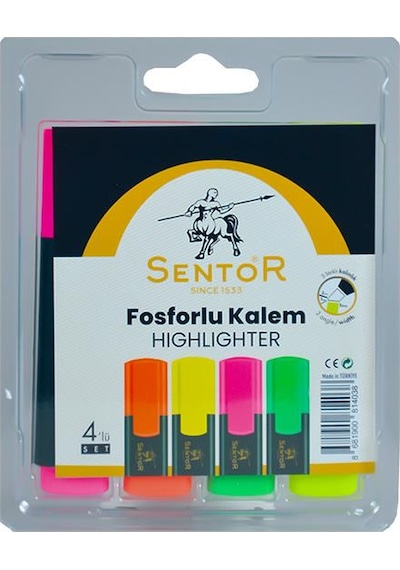 Sentor Fosforlu Kalem 4 Lü Highlighter 900 Çok Renkli