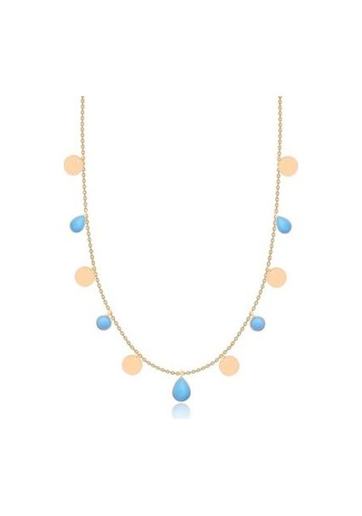 Diamond Line-Gülaylar - Sarı Altın 14 Ayar Firuze Taş Kolye N11.25112