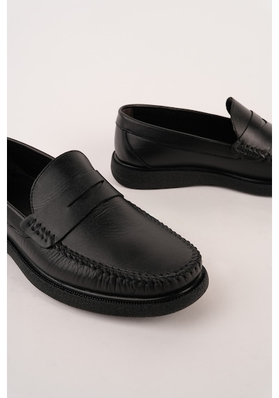 Muggo Gentz Hakiki Deri Rahat Taban Erkek Günlük Klasik Loafer Ayakkabı Siyah