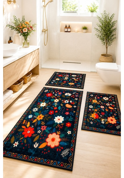Rewol 60x100 50x60 50x60 Kaydırmaz Tabanlı 3'lü Banyo Paspas Seti Takımı 3lü