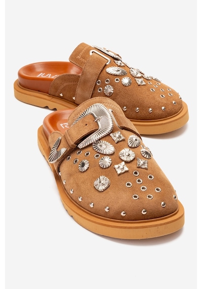 Luvishoes Maril Toprak Süet Hakiki Deri Kemerli Burnu Kapalı Kadın Terlik Toprak