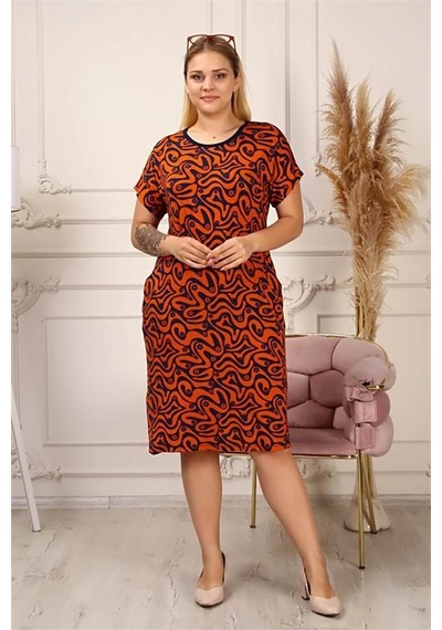 Dip Moda Kadın Cepli Büyük Beden Viskon Elbise Dpmaysl45 Turuncu